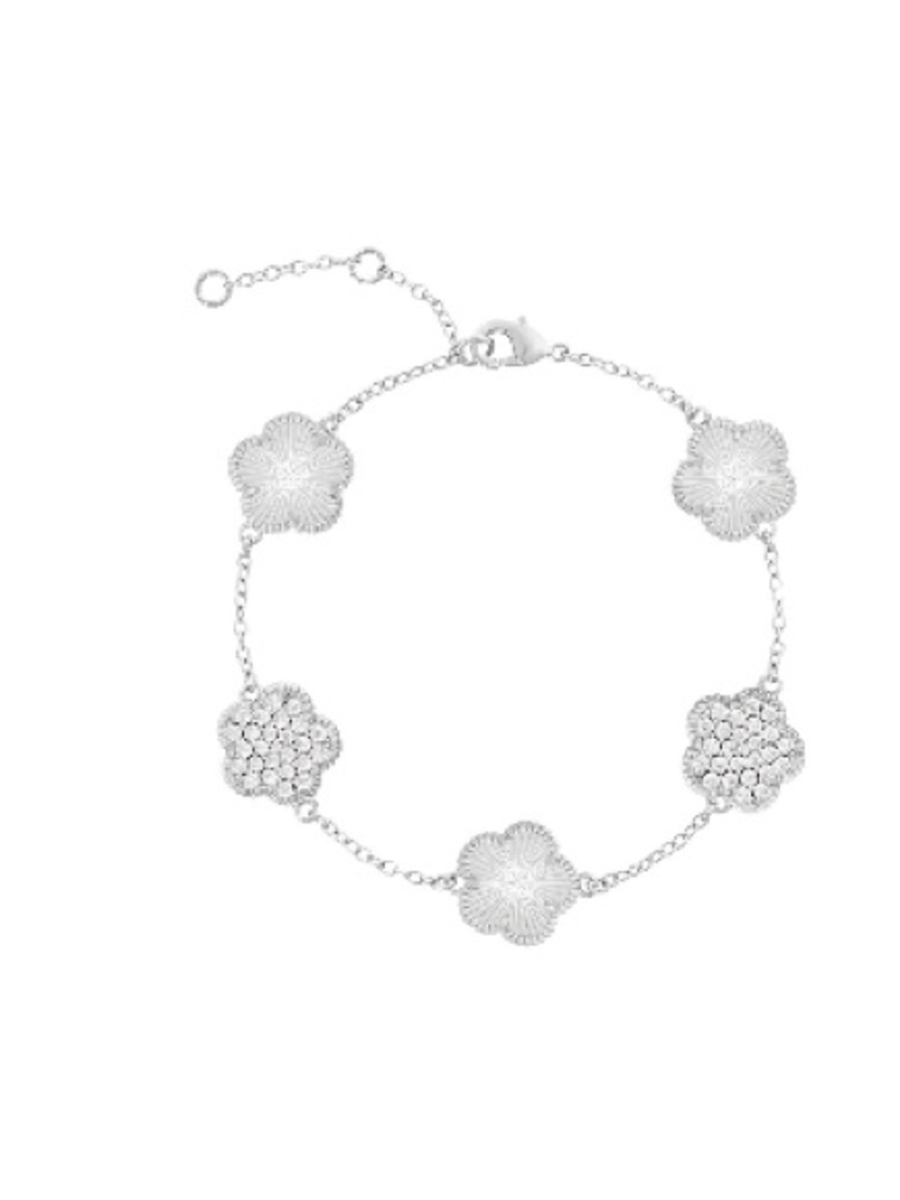 Silver Floral Clover Link Bracelet - Women Jewelry